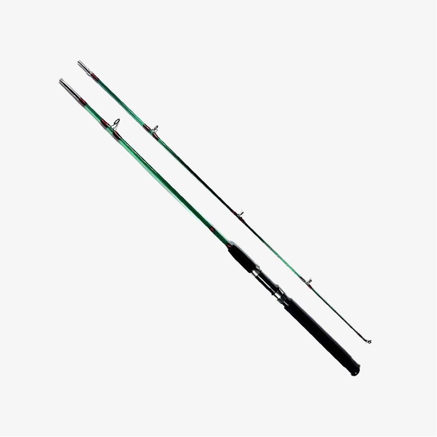 Green two-section fiberglass fishing rod
