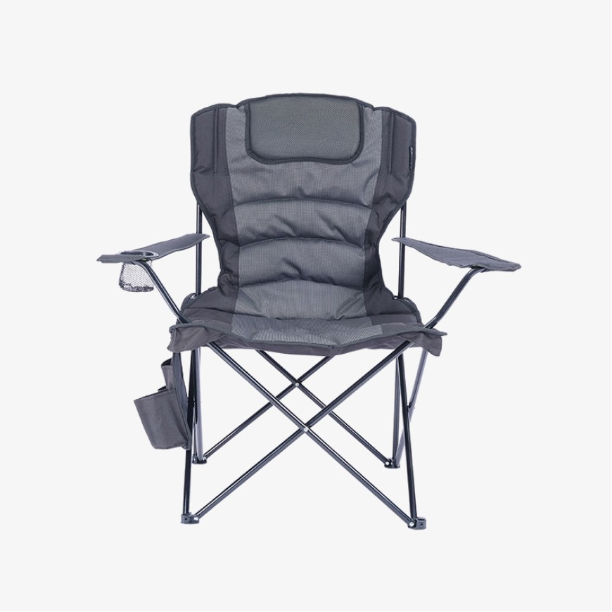 Gray fishing folding chair with cushion